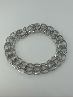 Vtg Sterling Silver Woven Link Charm Bracelet Slide Lock Clasp 7.5” | 13mm | 17